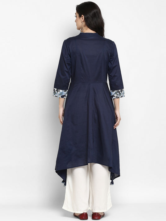 Pannkh Women's Navy Asymmetric Hem Kurta