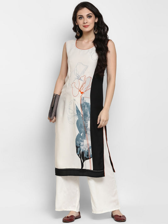 Sleeveless Floral Placement Printed Kurta