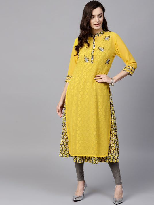 Pannkh Women's Embroidered Sheer Layered Kurta