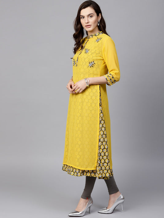 Pannkh Women's Embroidered Sheer Layered Kurta