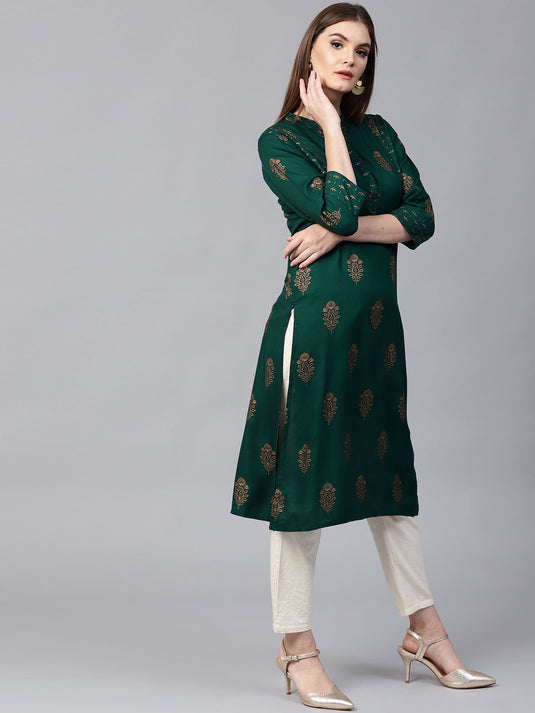 Green Golden Print Straight Kurta (Copy)