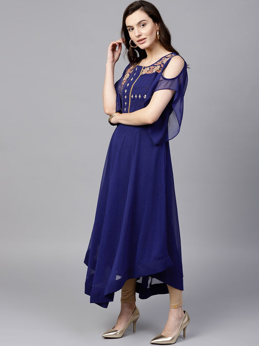 Blue Embroidered Sheer Asymmetric Kurta (Copy)