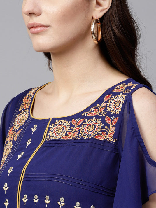 Blue Embroidered Sheer Asymmetric Kurta (Copy)