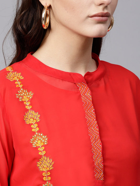 Embroidered Layered Sheer Kurta