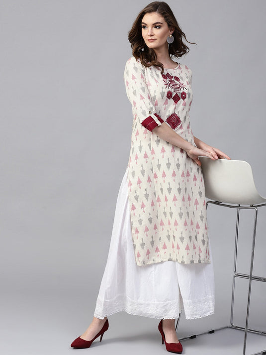 Embriodered Ikat Print Kurta