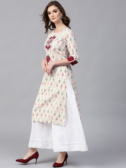 Embriodered Ikat Print Kurta