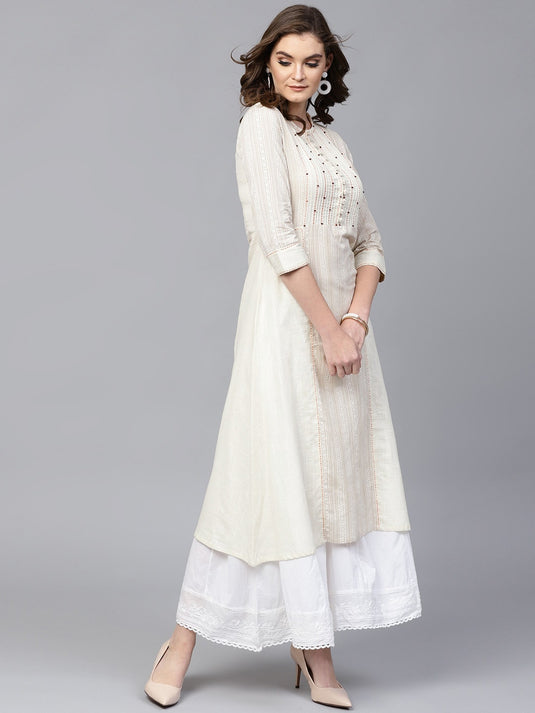 Off-White Khadi Print Kurta