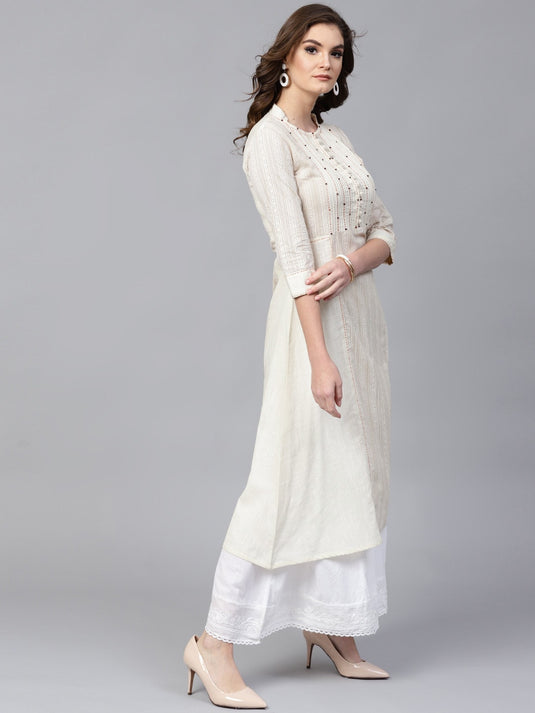 Off-White Khadi Print Kurta