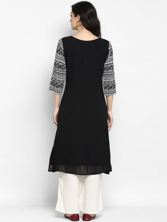 Black Knitted Embroidered Kurta