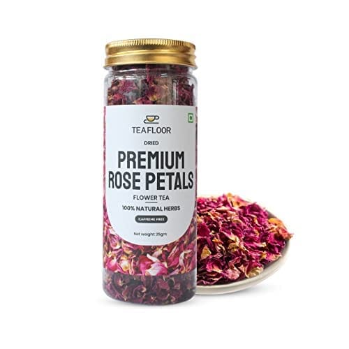 TEAFLOOR 100% Dried Natural Premium Rose Buds Flower Tea: Antioxidant powerhouse, Stress-buster in every cup || Skin & hair savior || Whole Flower Buds, Caffein Free || 25g (Pack of 2) ||