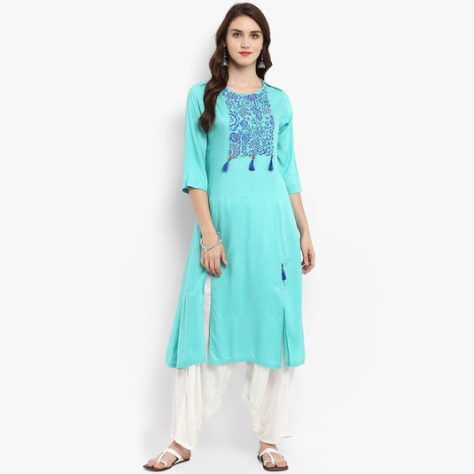 Pannkh Women's Embroidered Yoke Kurta