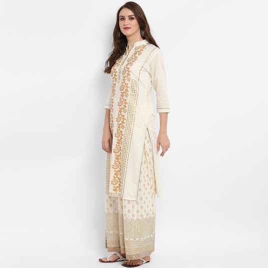 Pannkh Women's Stand Collar Block Printed Kurta