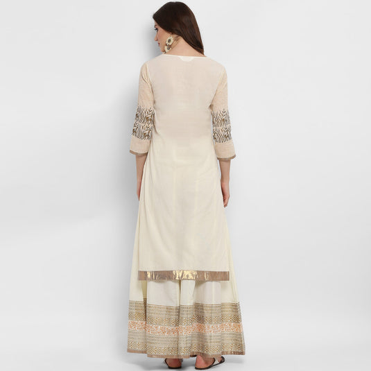 Pannkh Women's Round Neck Block Printed Kurta