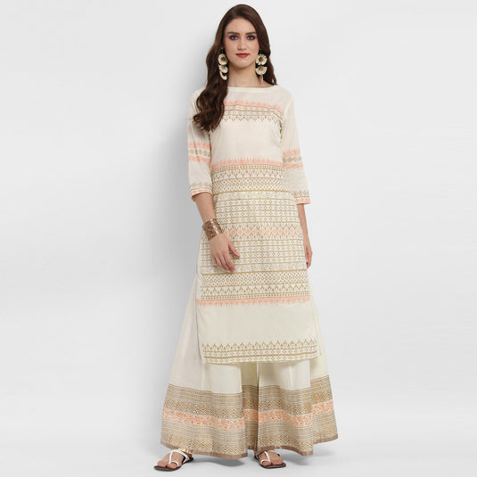 Pannkh Women's Boat Neck Block Printed Kurta