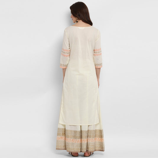 Pannkh Women's Boat Neck Block Printed Kurta