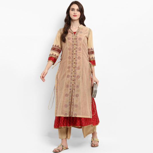 Pannkh Women's Block Printed Layered Kurta