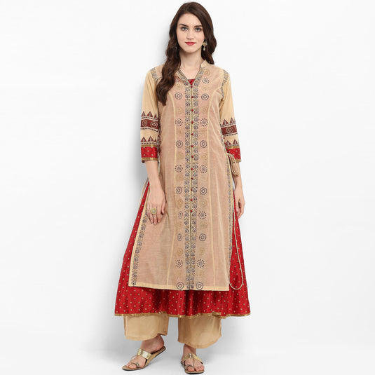 Pannkh Women's Block Printed Layered Kurta