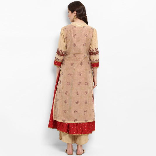 Pannkh Women's Block Printed Layered Kurta