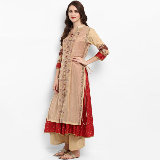 Pannkh Women's Block Printed Layered Kurta