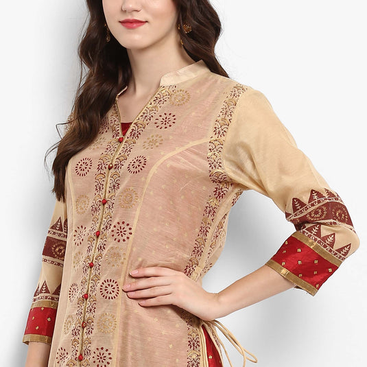 Pannkh Women's Block Printed Layered Kurta