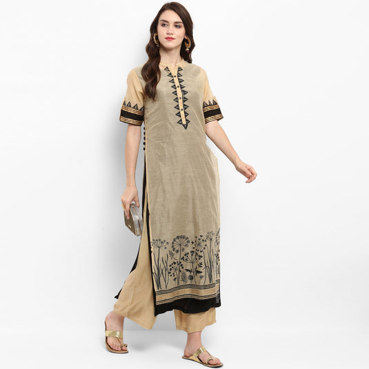 Pannkh Women's Block Printed Layered Kurta