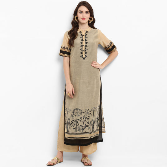 Pannkh Women's Block Printed Layered Kurta