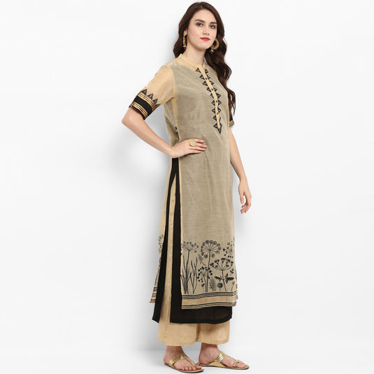 Pannkh Women's Block Printed Layered Kurta