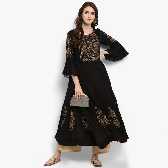 Pannkh Women's Anarkali Block Printed Kurta