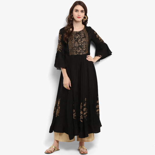 Pannkh Women's Anarkali Block Printed Kurta