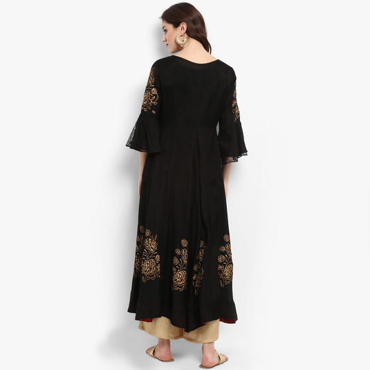 Pannkh Women's Anarkali Block Printed Kurta