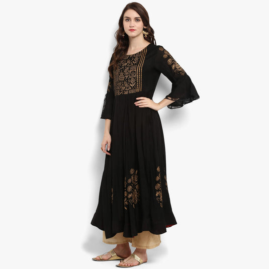 Pannkh Women's Anarkali Block Printed Kurta