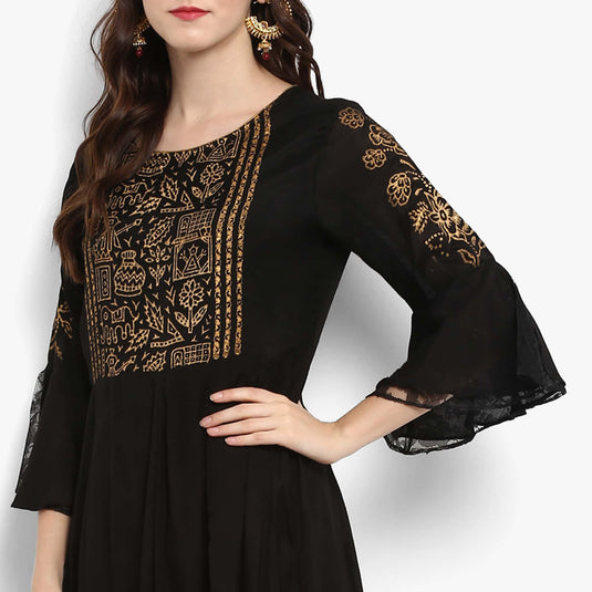 Pannkh Women's Anarkali Block Printed Kurta