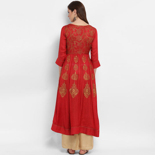 Pannkh Women's Anarkali Block Printed Kurta