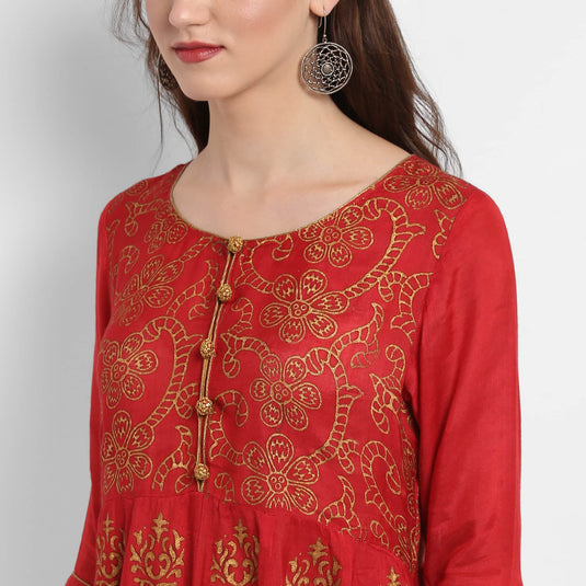 Pannkh Women's Anarkali Block Printed Kurta