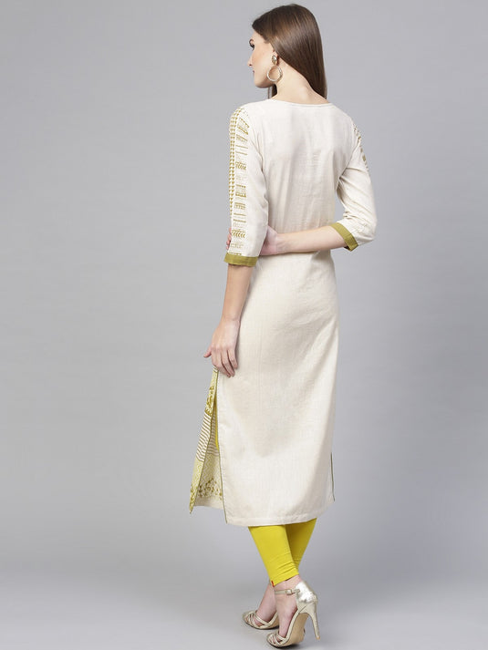 Off-White Half N Half Block Printed Kurta