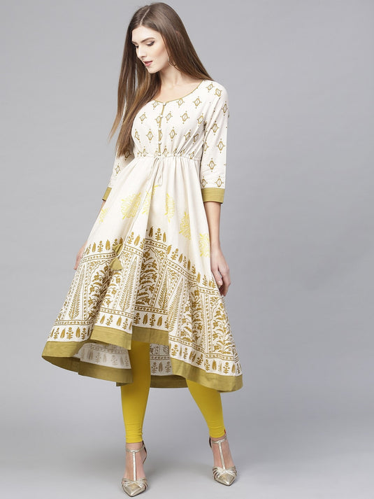 Printed Asymmetric Flared Hem Kurta