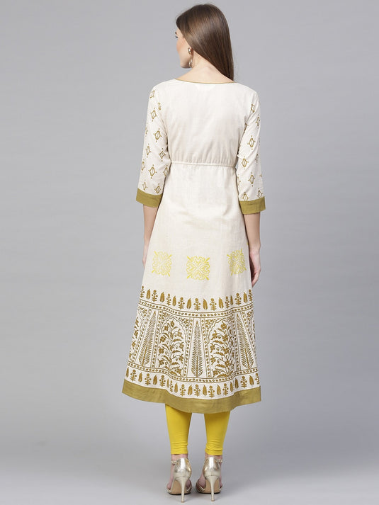 Printed Asymmetric Flared Hem Kurta