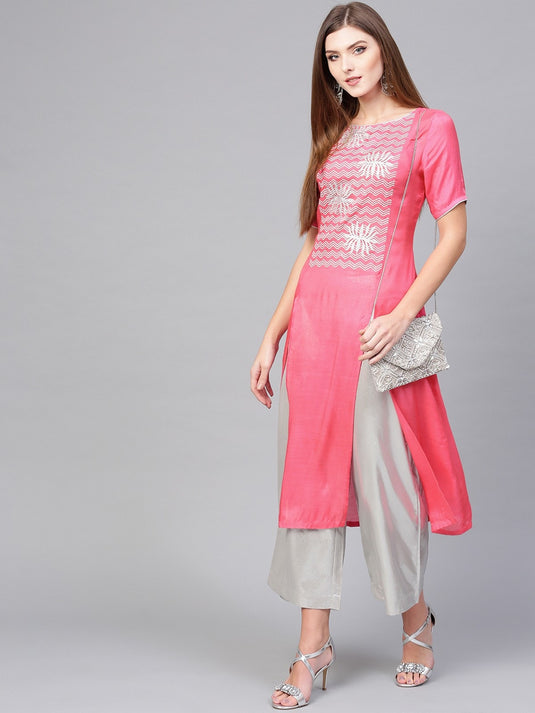 Lotus Inspired Printed Double Slit Kurta