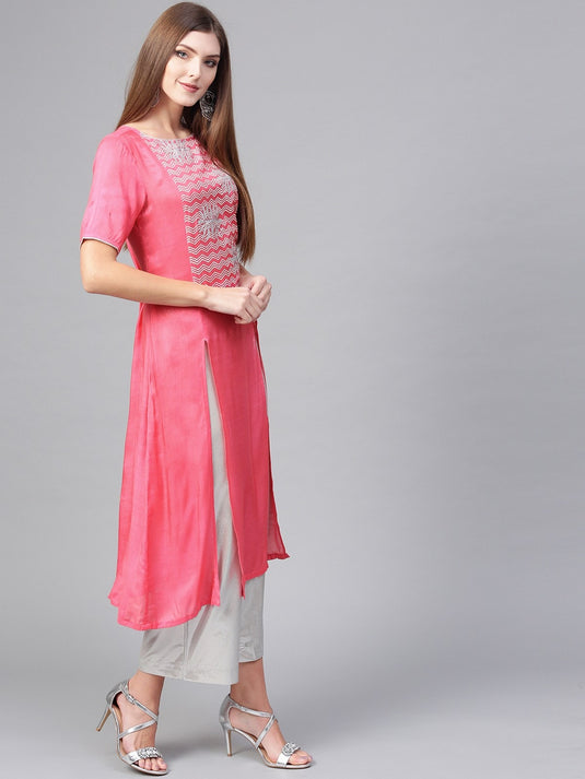 Lotus Inspired Printed Double Slit Kurta