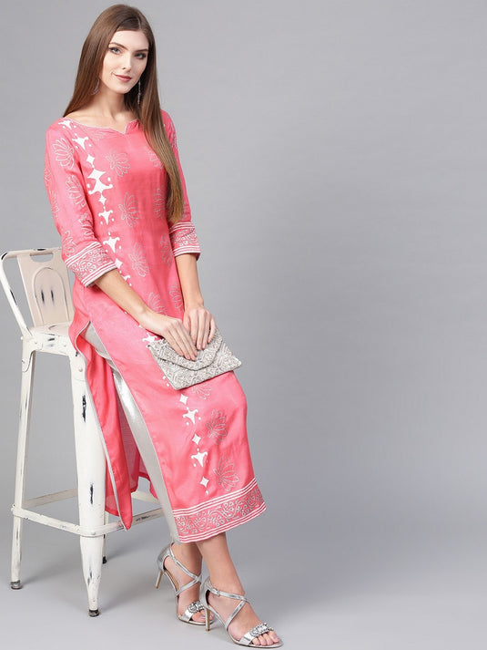 Lotus Inspired V-Neck Printed Kurta