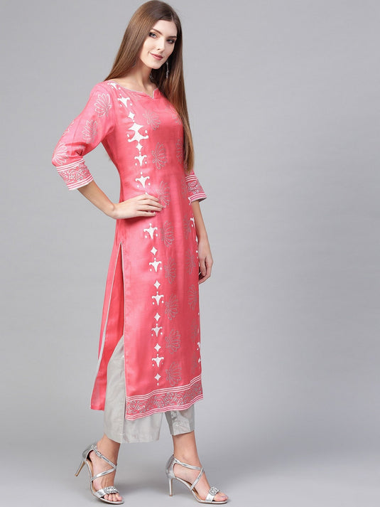 Lotus Inspired V-Neck Printed Kurta