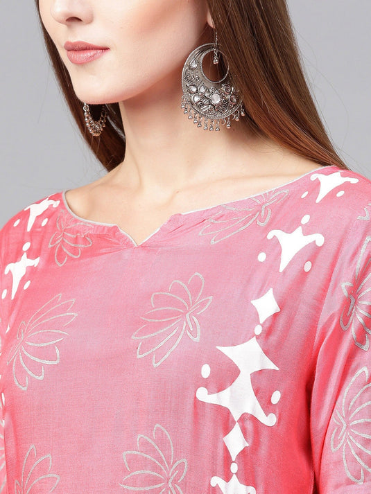 Lotus Inspired V-Neck Printed Kurta