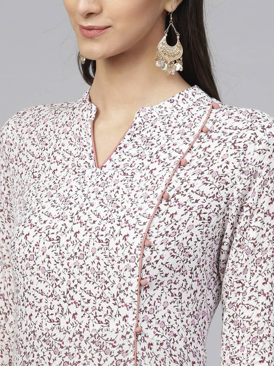 Printed Flared Side Buttoned Assorted Kurta