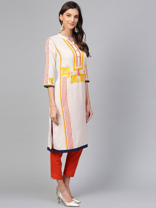 Off-White Placement Printed Kurta