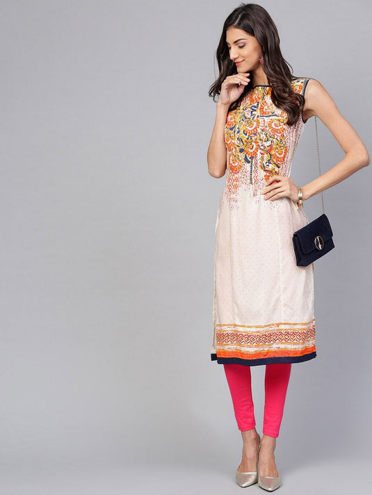 Off-White Placement Printed Sleeveless Kurta