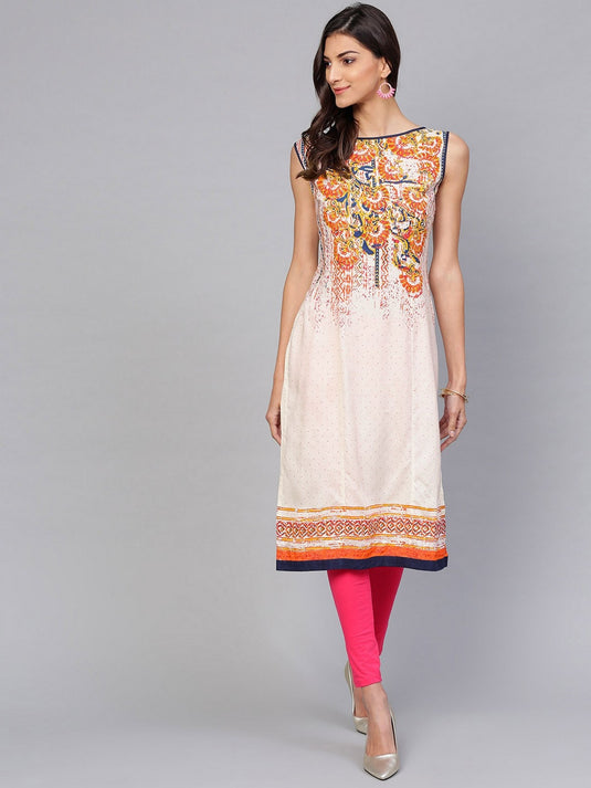 Off-White Placement Printed Sleeveless Kurta