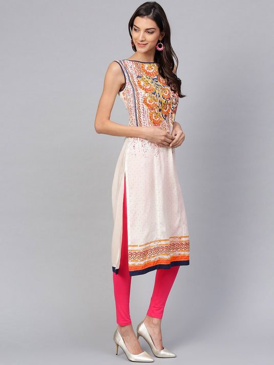 Off-White Placement Printed Sleeveless Kurta