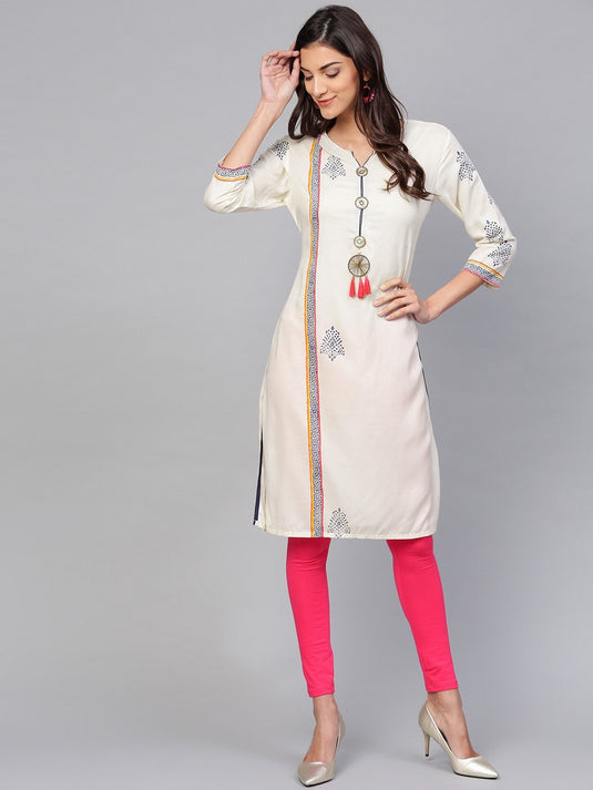 Off-White Placement Printed Tasseled Kurta