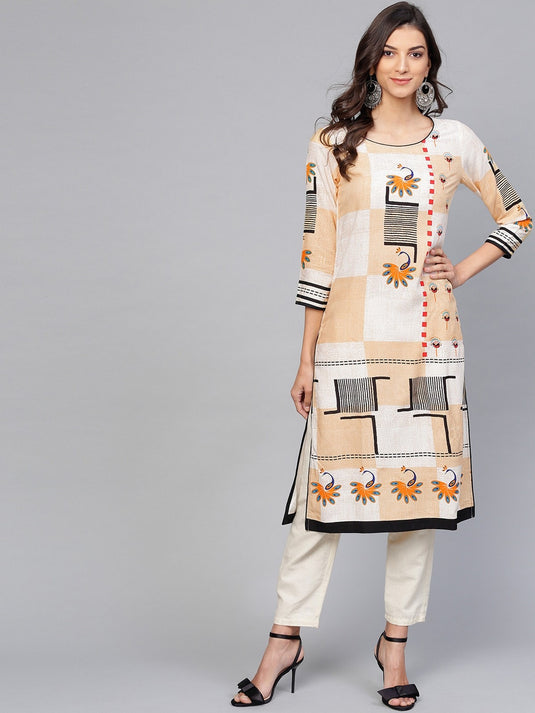 Peacock Inspired Round Neck  Printed Kurta