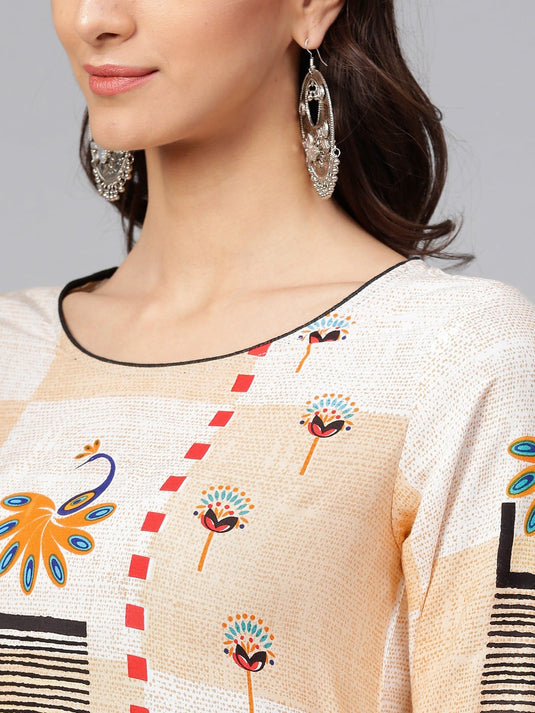 Peacock Inspired Round Neck  Printed Kurta